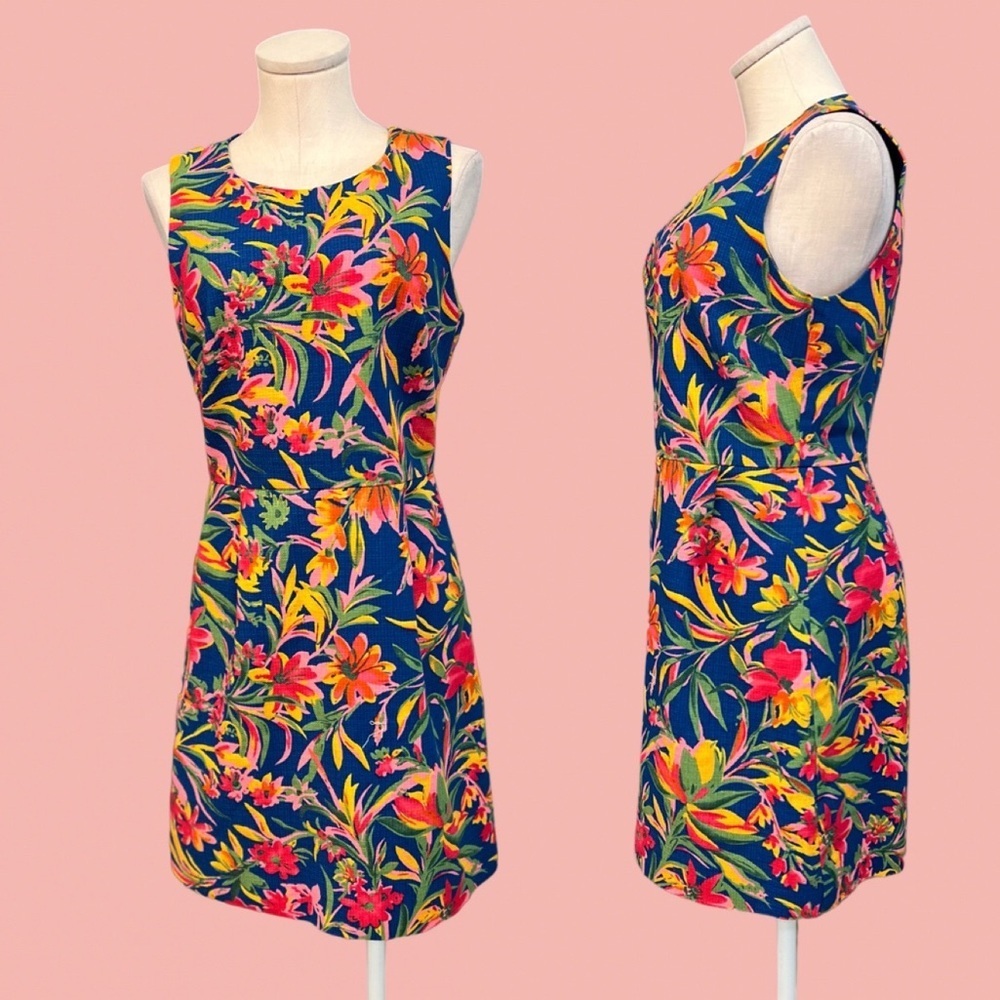 Sleeveless Navy Tropical Floral Dress